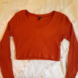 Long sleeve burnt orange crop top